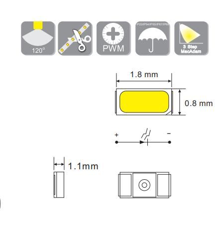 1.9mmx0.8mm 300LEDs/M IP20/IP65/IP67 Waterproof DC24V 20W SMD1808 Flexible LED Strip