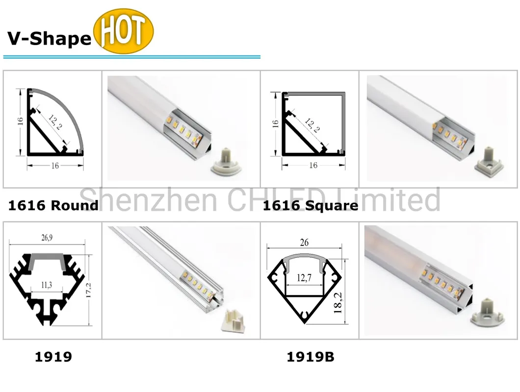 100cm/1m Al1919 19*19mm V Shape LED Aluminium Extrusion Profile Light Bar with LED Ribbon