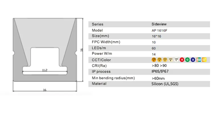 Ap1616-F IP67 RGB/ RGBW/ White /CCT Silicone LED Neon Flex Tube