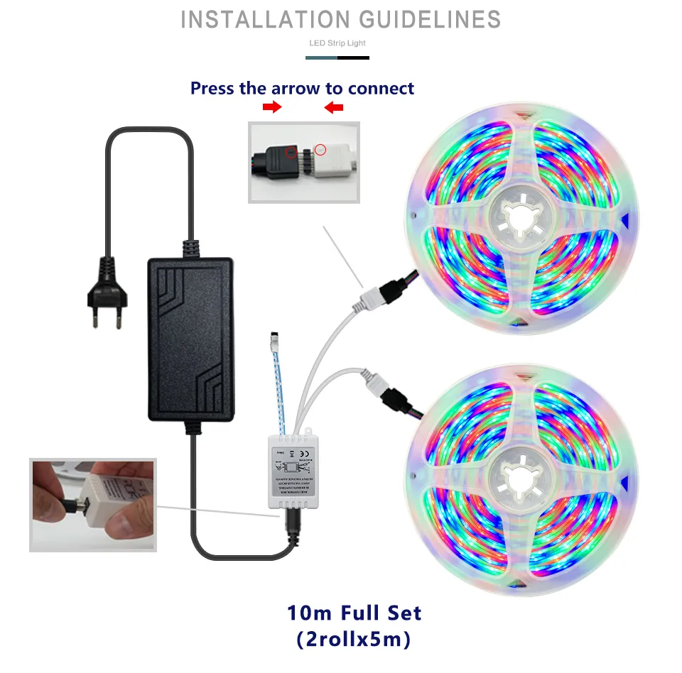 DIY Flexible RGB 5050 LED Light Strip Waterproof LED Strip Lights with 44key Remote Controller