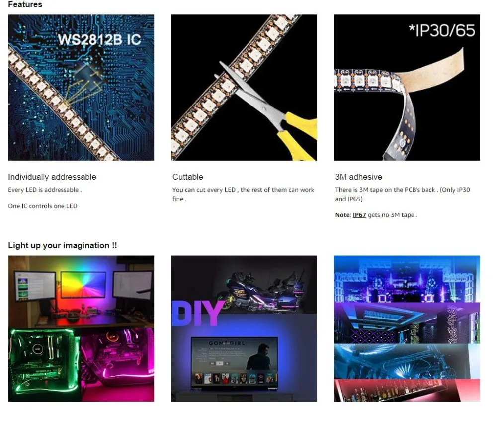 Glite IP20 Addressable 30LEDs 2812 IP65/IP67/IP68 Flexible Light Best Selling Strip Ws2812b