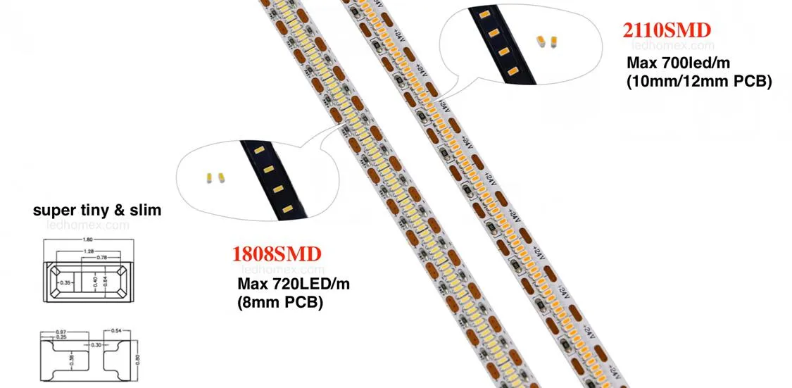 Super Efficiency Waterproof IP62 IP65 IP67 Ww/Nw/Cw 720 LEDs/M 10mm DC24V SMD 1808 24W/M LED Strip Light