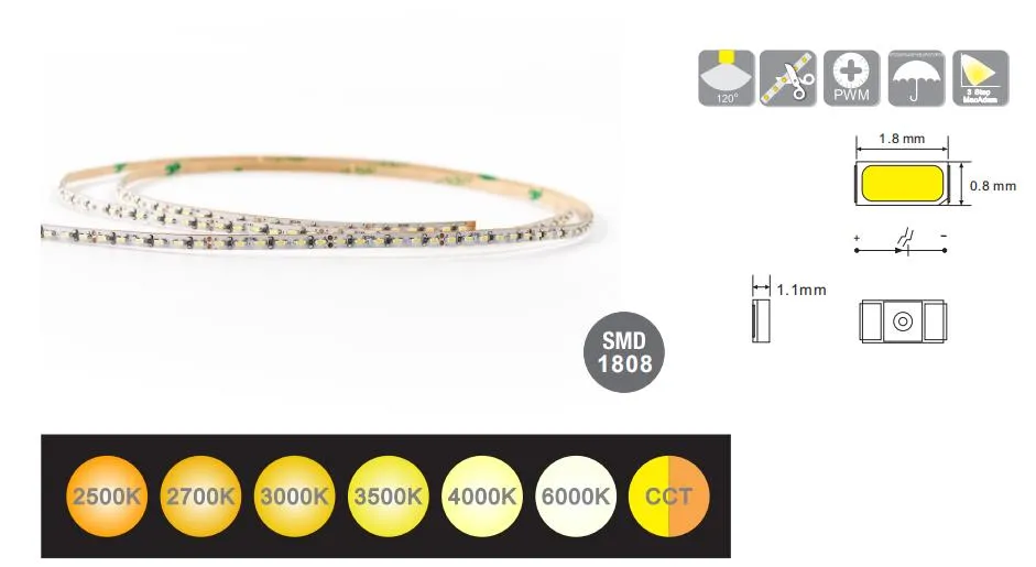 Super-Thin PCB Width 3mm SMD 1808 LED Strip for Neon Tube