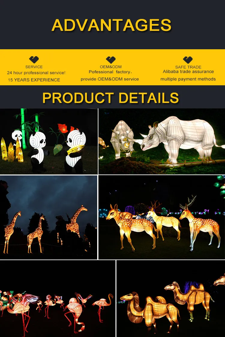 Theme Park Handmade Customized Animal Decorations Silk Lantern