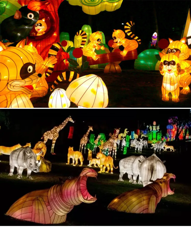 Theme Park Handmade Customized Animal Decorations Silk Lantern