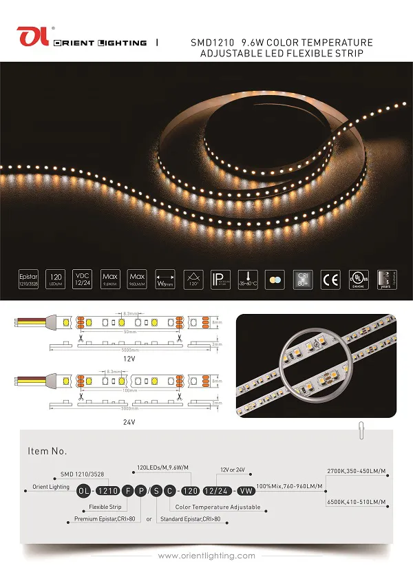 UL Ce 1210 3528 Color Temperature Adjustable LED Strip Light