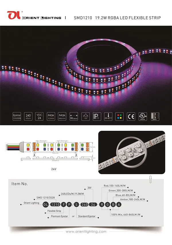 UL Ce Approved 1210/3528 Double Line RGBA LED Strip Light