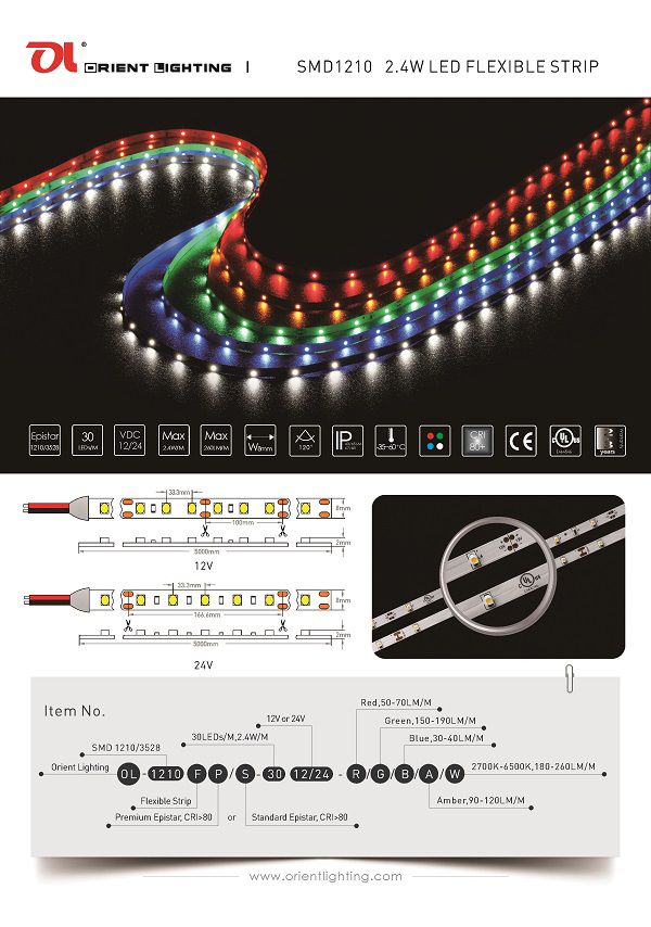 UL Ce SMD 1210 30 LEDs/M IP65 Flexible LED Strip Light